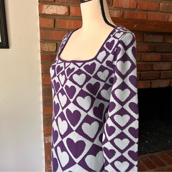 NWT FARM Rio x Anthropologie Geo Heart Knit Long Sleeve Midi Sweater Dress Sz L - Picture 7 of 12